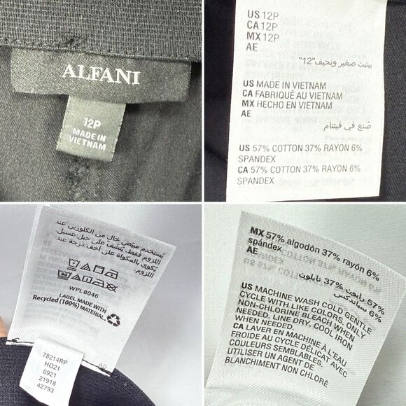 Alfani Women's Petite Black Pants 12P Cotton /Rayon/Spandex - Picture 10 of 16